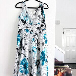 CLOSE OUT SALE: white amanda lane dress with teal and black flowers - Size 10